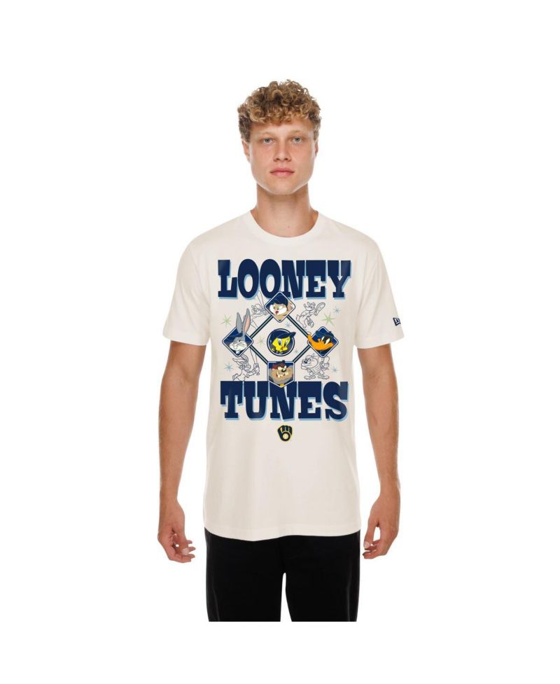 Men's and Women's Cream Milwaukee Brewers Looney Tunes T-Shirt