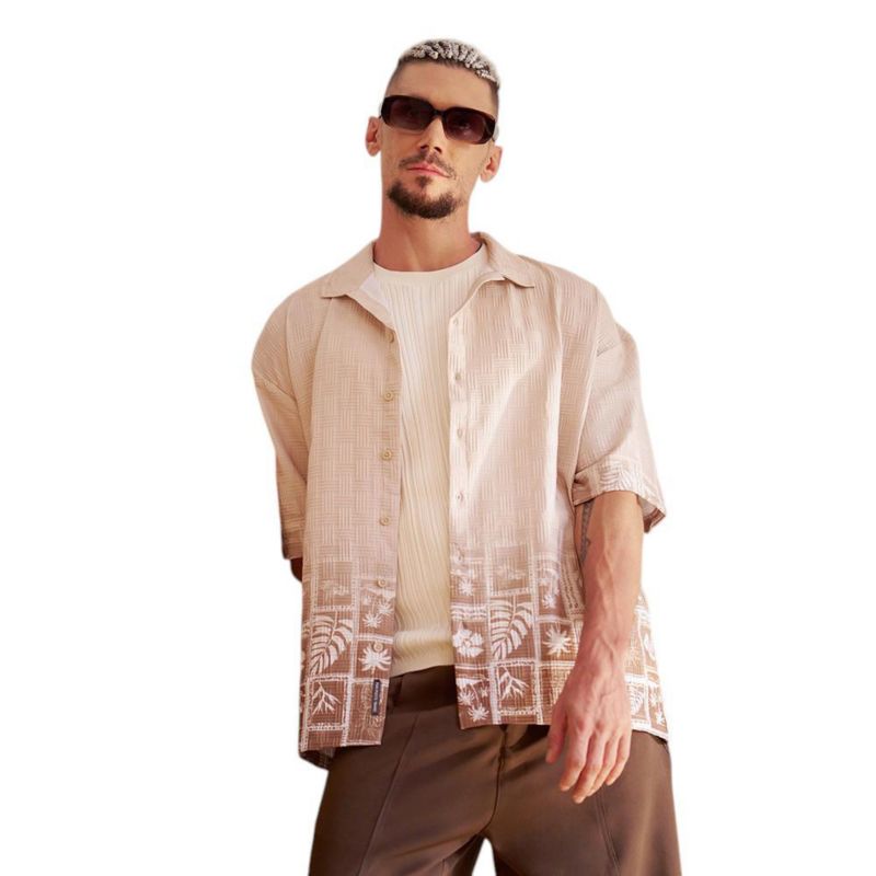 Men's Ecru Beige Tropics Ombre-Tactile Shirt