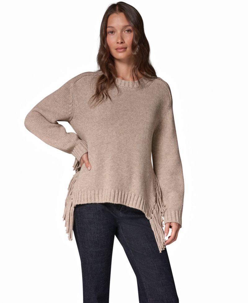 Women's Crewneck Long-Sleeve Fringe Sweater