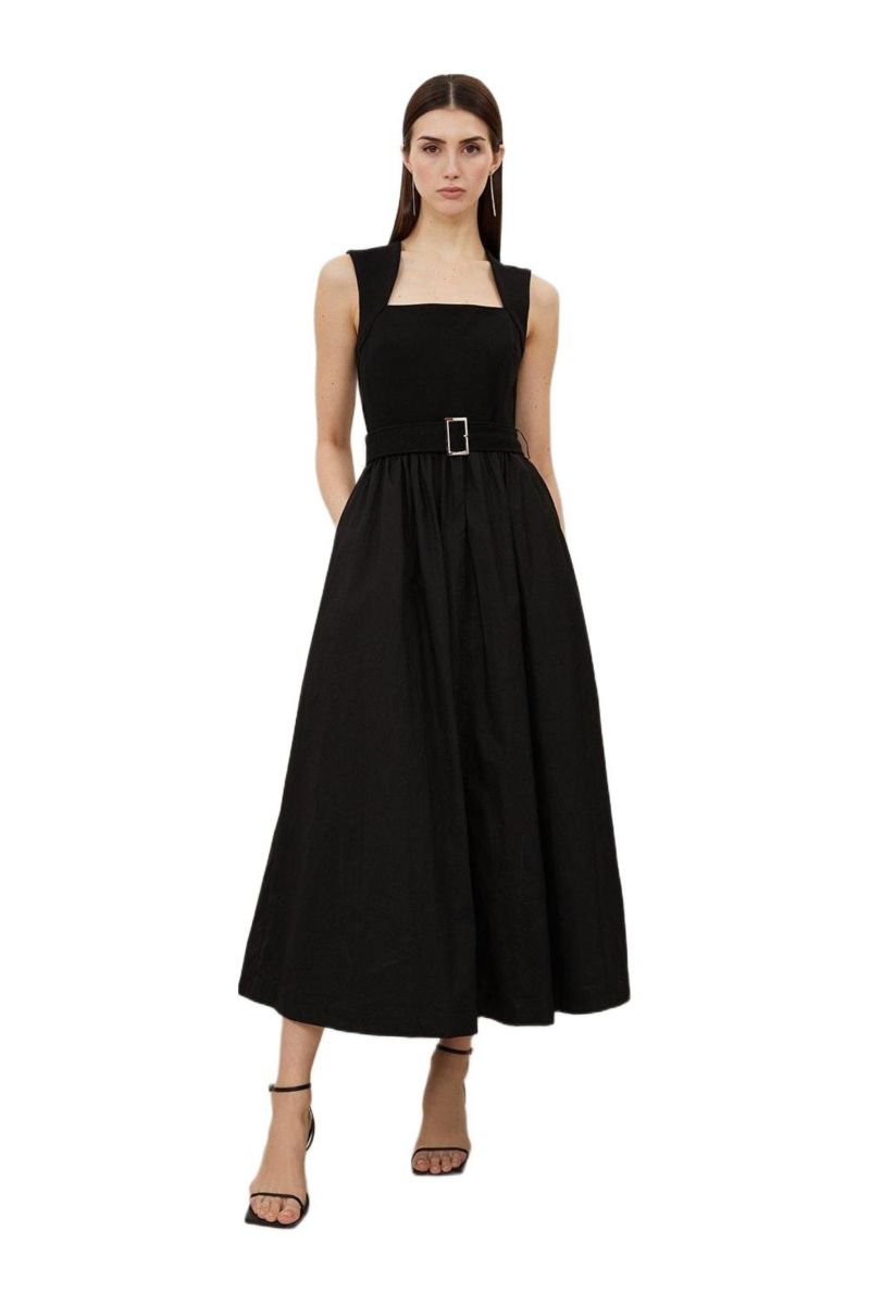 Women's Square Neck Belted Maxi Dress