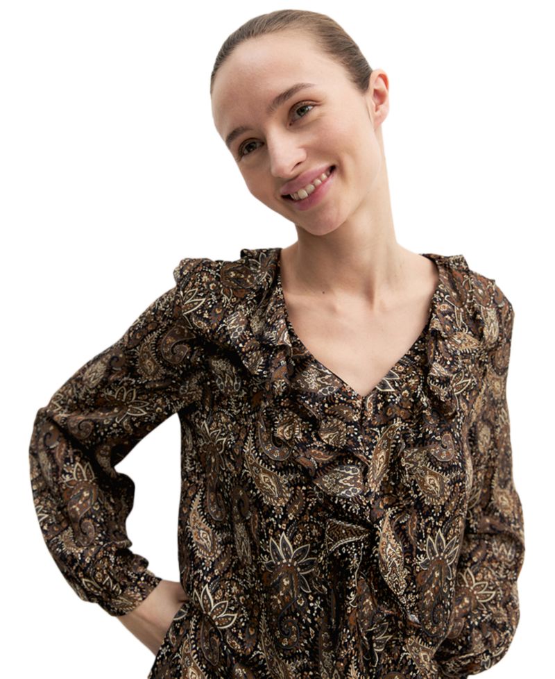 Women's Emmfebe Long-Sleeve Ruffle Paisley-Print Dress
