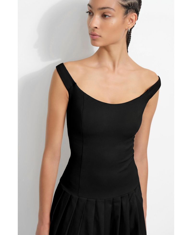 Women's Selene Off-Shoulder Dropped-Waist Pleated Cotton Maxi Dress