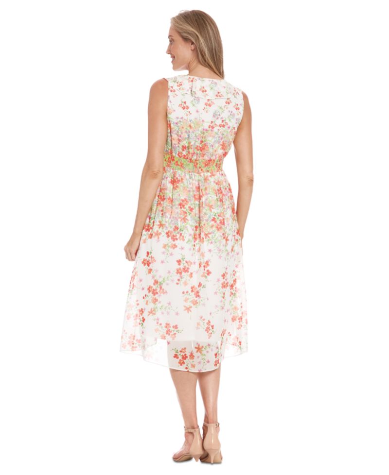 Women's V-Neck Sleeveless Smocked-Waist Dress