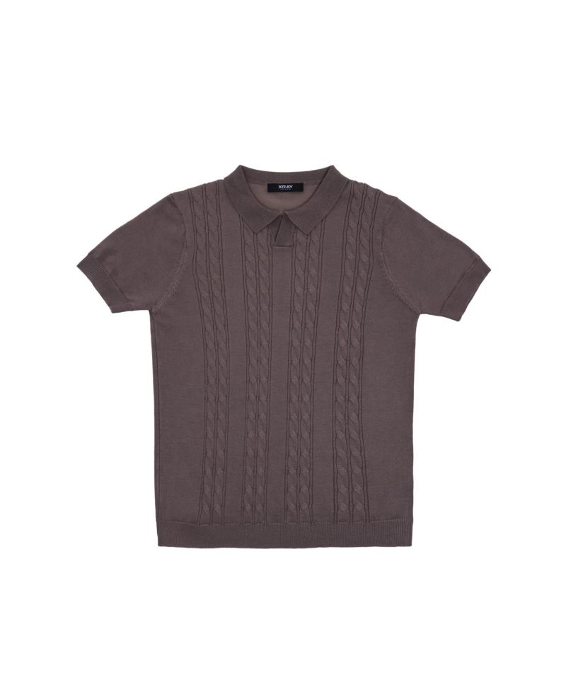 Boys Boy's Size 4-18 Cable Knit Short Sleeve Johnny Collar Sweater Polo