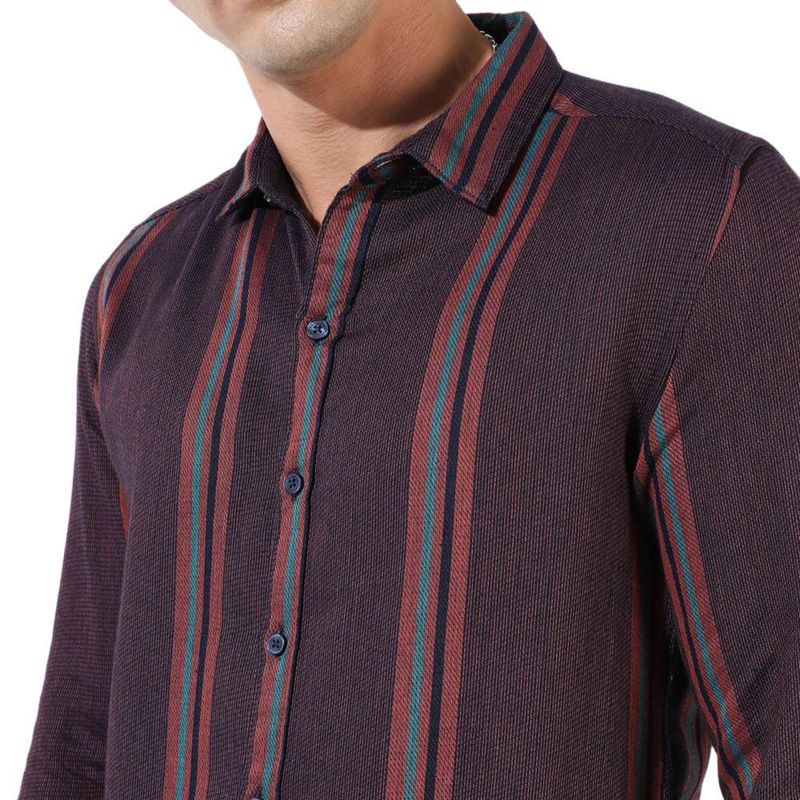 Men's Maroon Striped Regular Fit Casual Shirt
