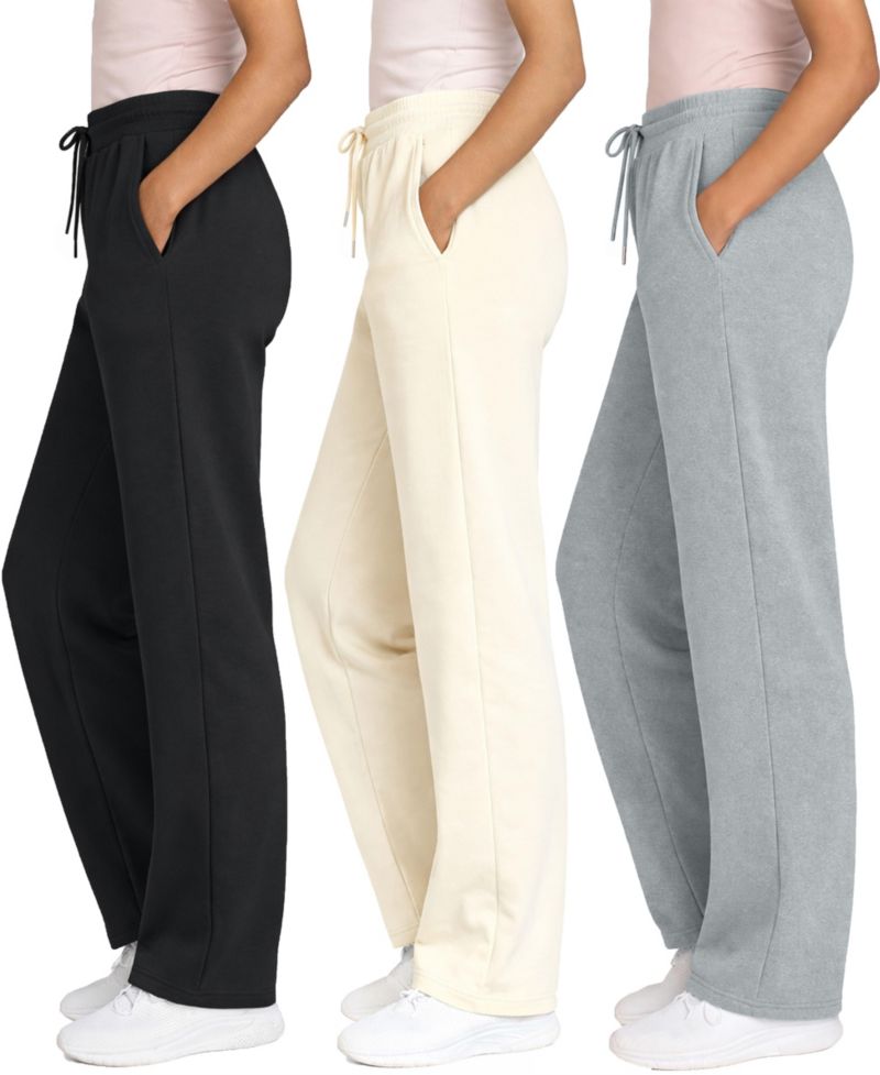 Women's Heavyweight Wide Leg Loose Fit Fleece Sweatpants-3 Pack
