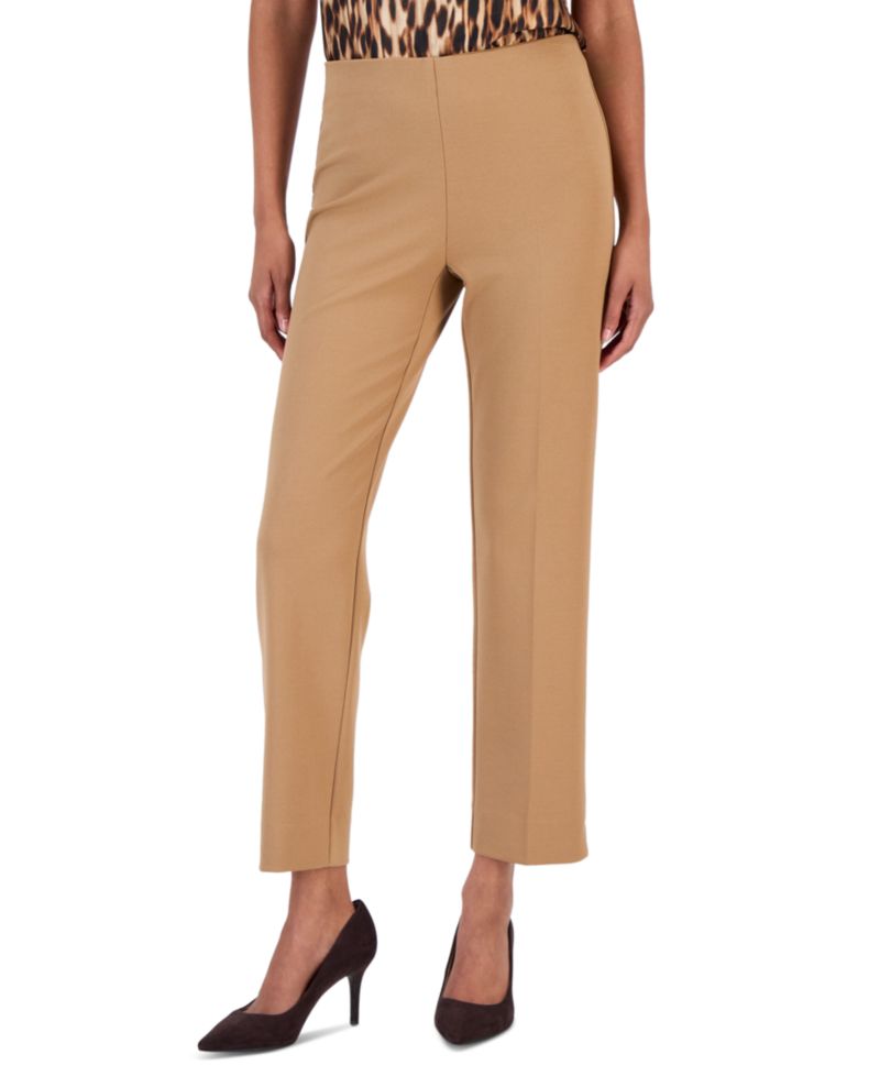 Women's Stretch Crepe Pull-On Hollywood Waist Straight Ankle Pants