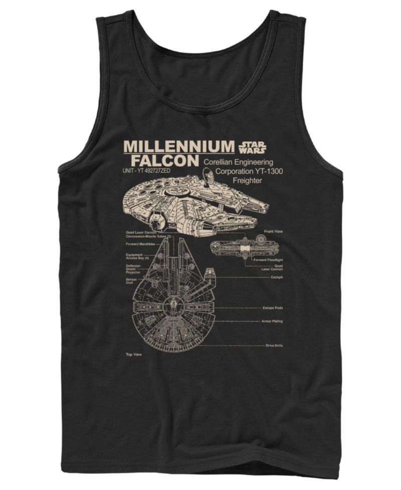 Men's Star Wars Millennium Falcon Technical Schematic Graphic Tank Top