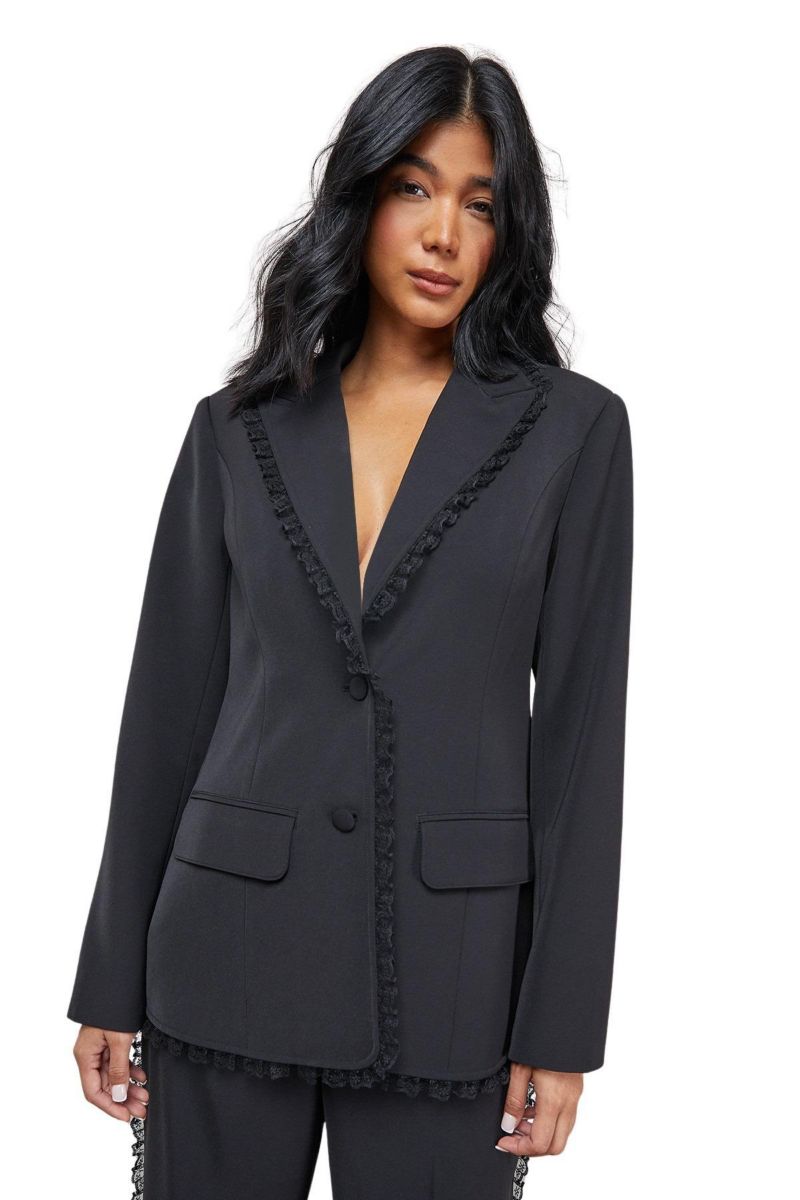 Women's Oversized Lace Frill Trim Blazer