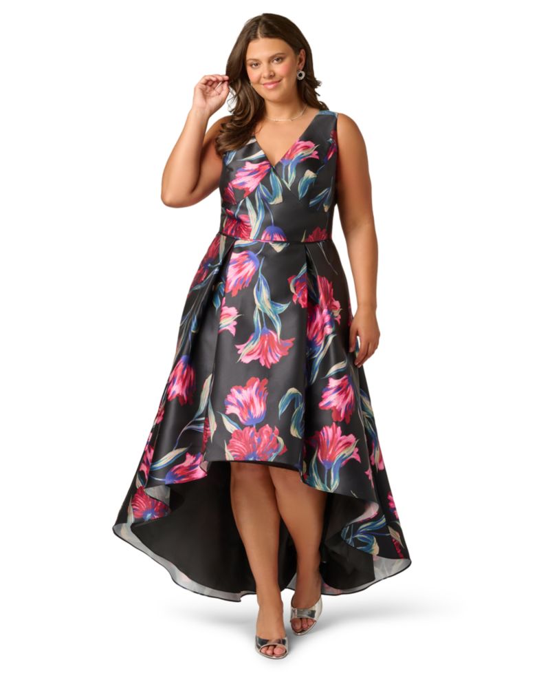 Plus Size Printed Sleeveless Mikado Dress