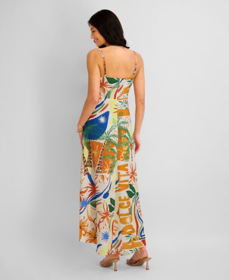 Women's Printed V-Neck High-Low Dress