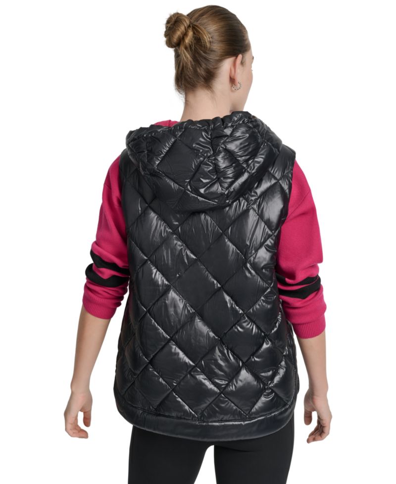 Women's Quilted Curved-Hem Hooded Vest