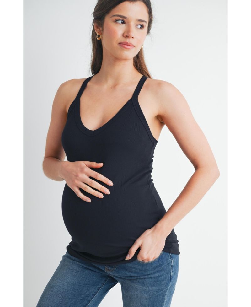 Maternity Sleeveless Ribbed V-Neck Racerback Tank Top