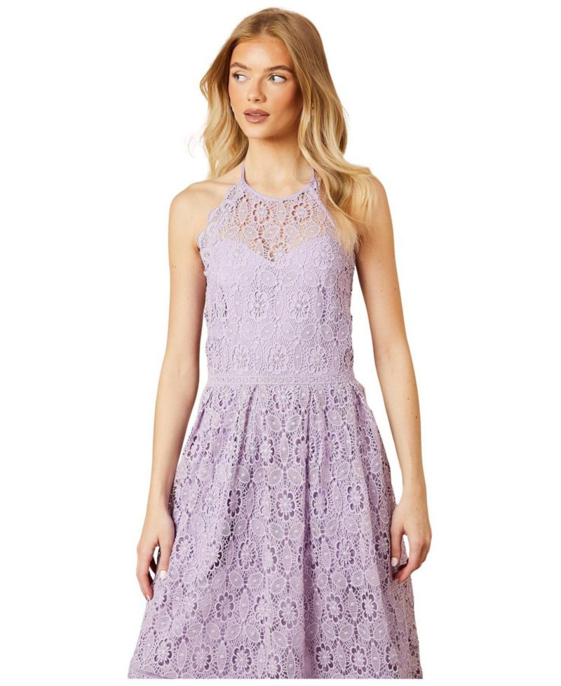 Women's Lace Detail Halterneck Midi Dress