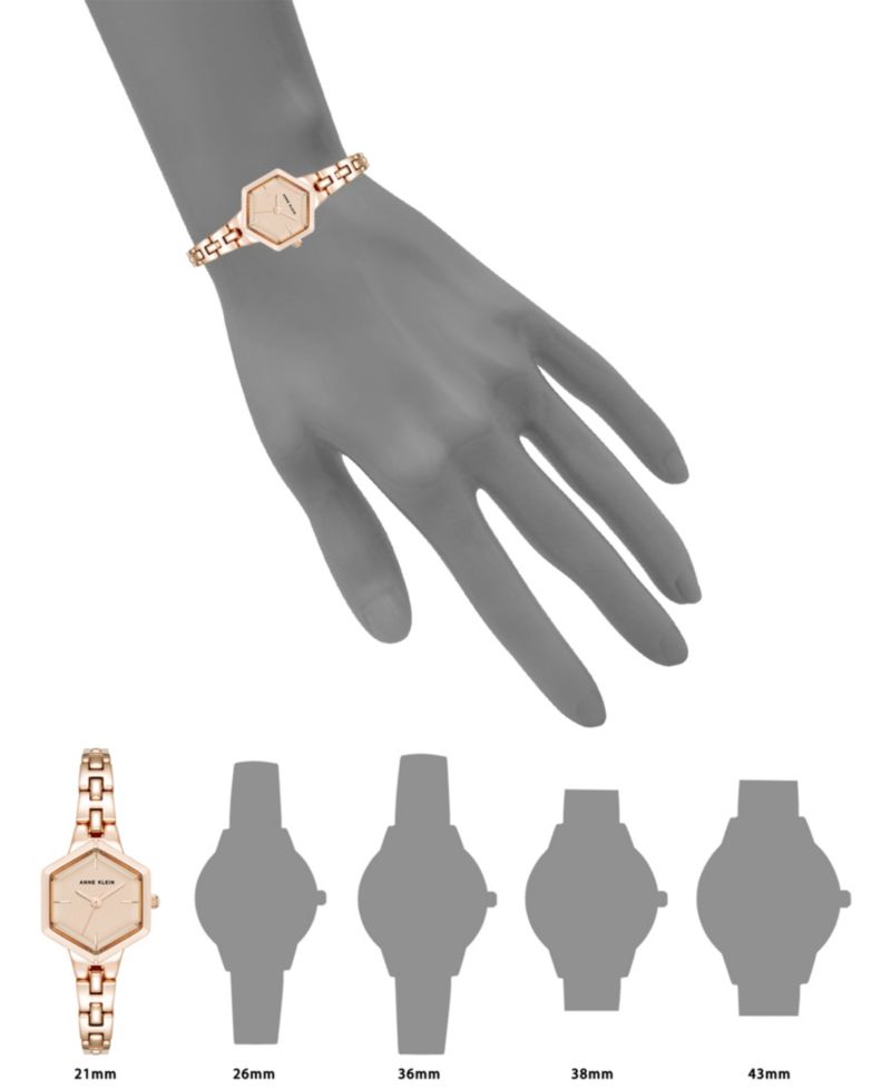 Women's Quartz Petite Hexagonal Rose Gold-Tone Alloy Metal Bracelet Watch, 21mm