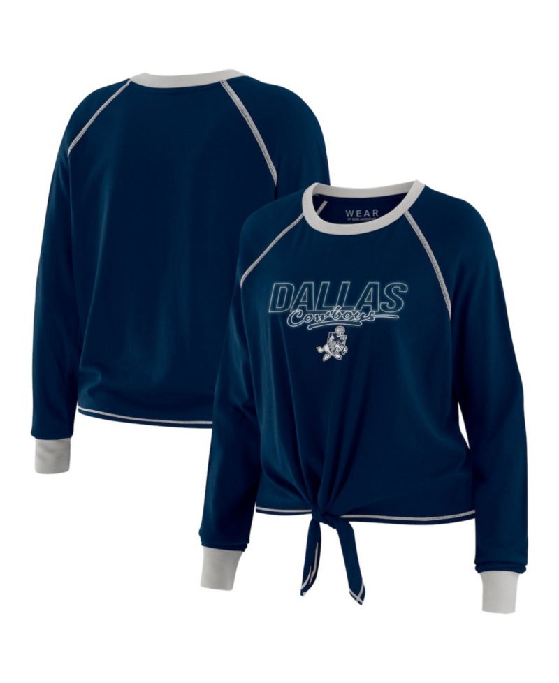 Women's Navy Dallas Cowboys Tie-Front Long Sleeve T-Shirt