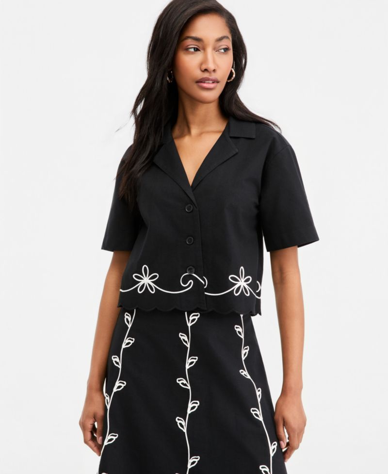 Women's Soutache Short-Sleeve Camp Shirt