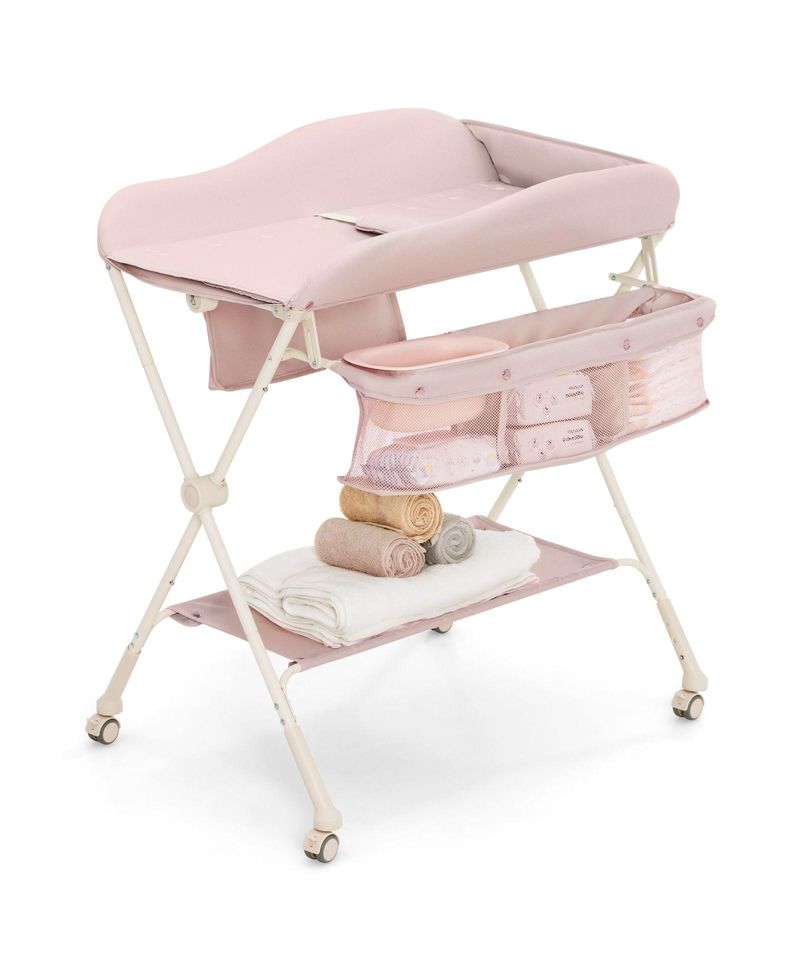 Portable Baby Changing Table with Water Basin and Rolling Wheels for Nursery