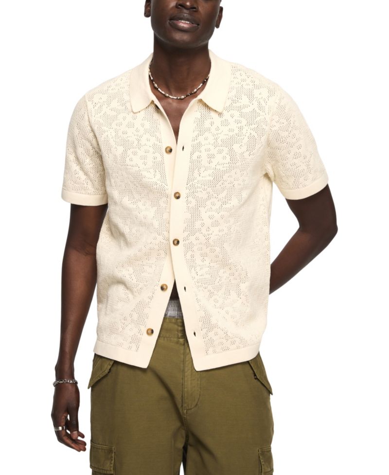 Men's Intarsia Lace Short-Sleeve Sweater