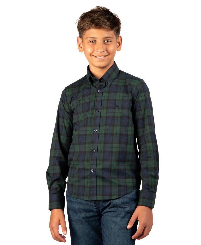 Boys' 8-20 Long-Sleeve Button-Down Collar Plaid Shirt