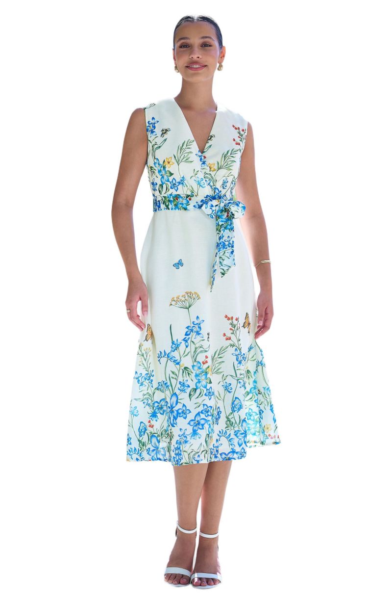 Women's Butterfly Print Midi Wrap Dress