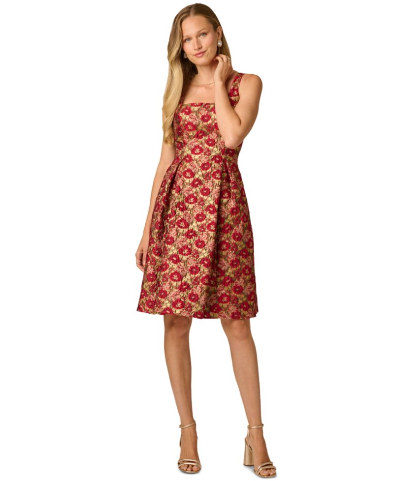 Women's Floral Jacquard Fit & Flare Short Dress