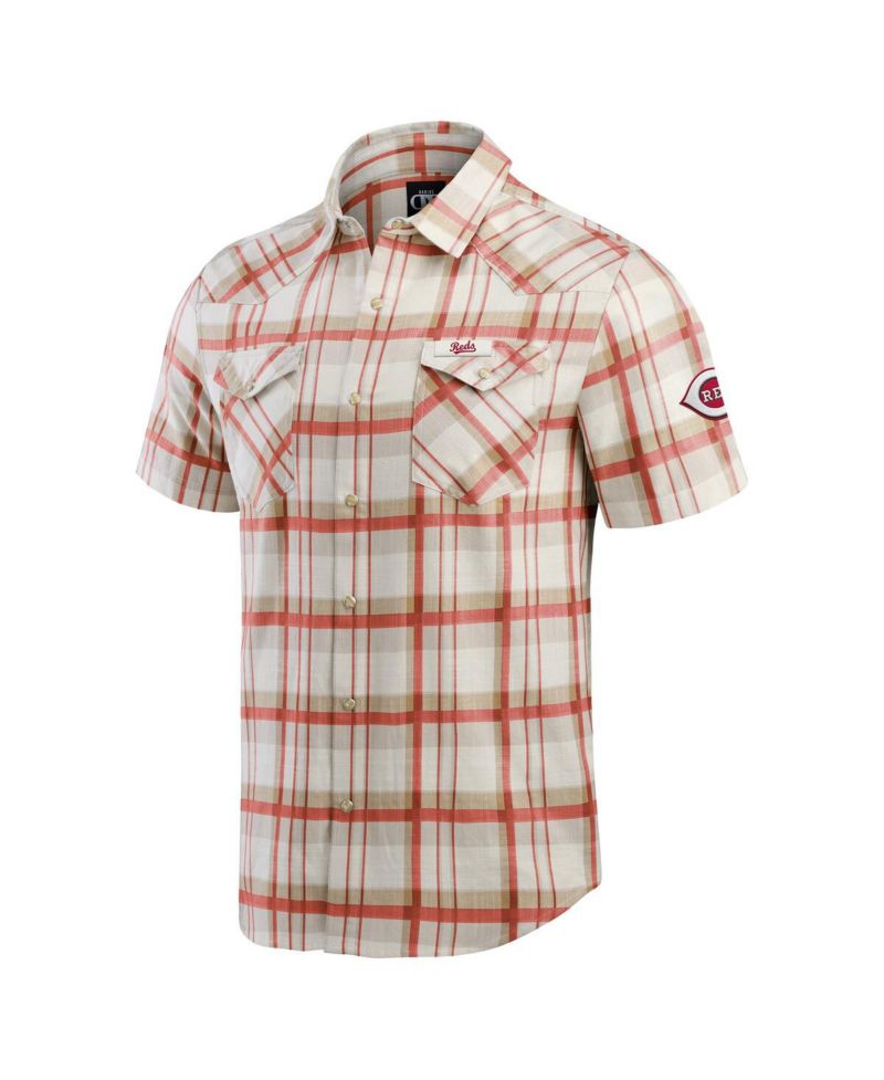 Men's Red Cincinnati Reds Plaid Full-Snap Shirt
