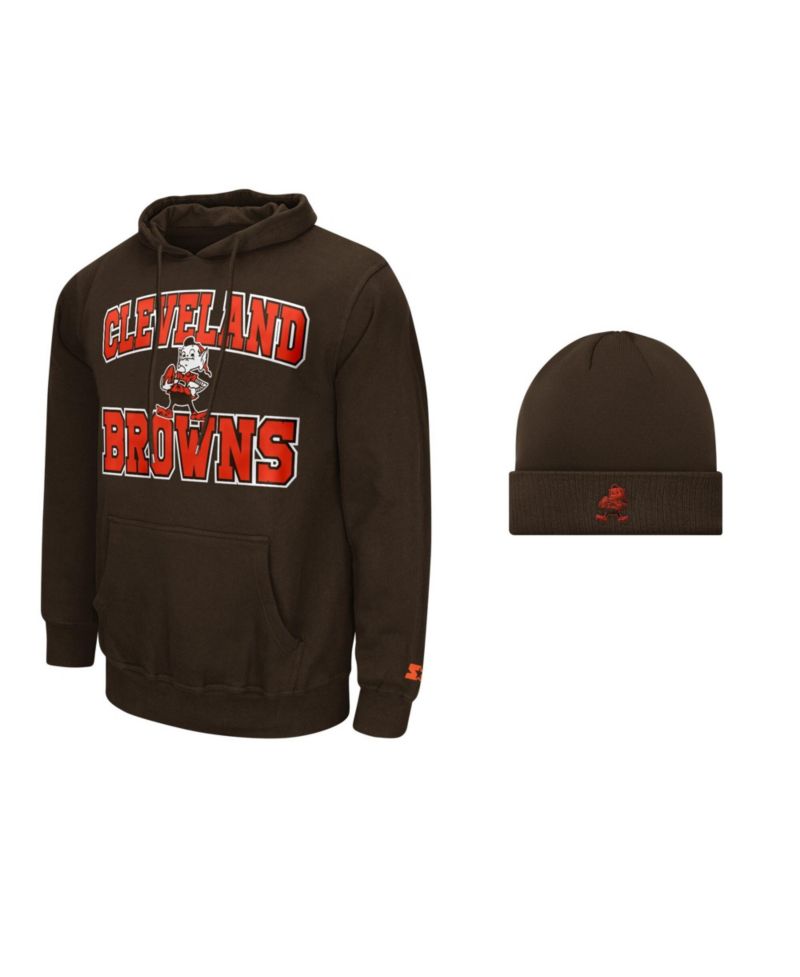 Men's Brown Cleveland Browns Hoodie and Cuffed Knit Hat Combo Pack