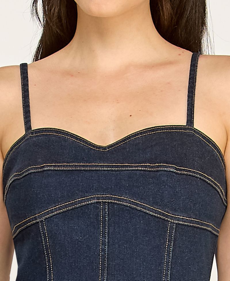 Juniors' Indigo Denim Sweetheart Midi Dress