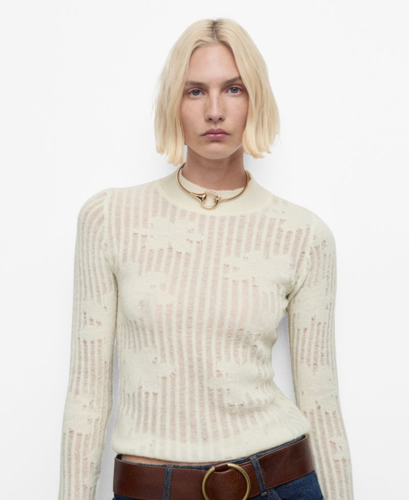 Women's Openwork Knitted Floral Sweater