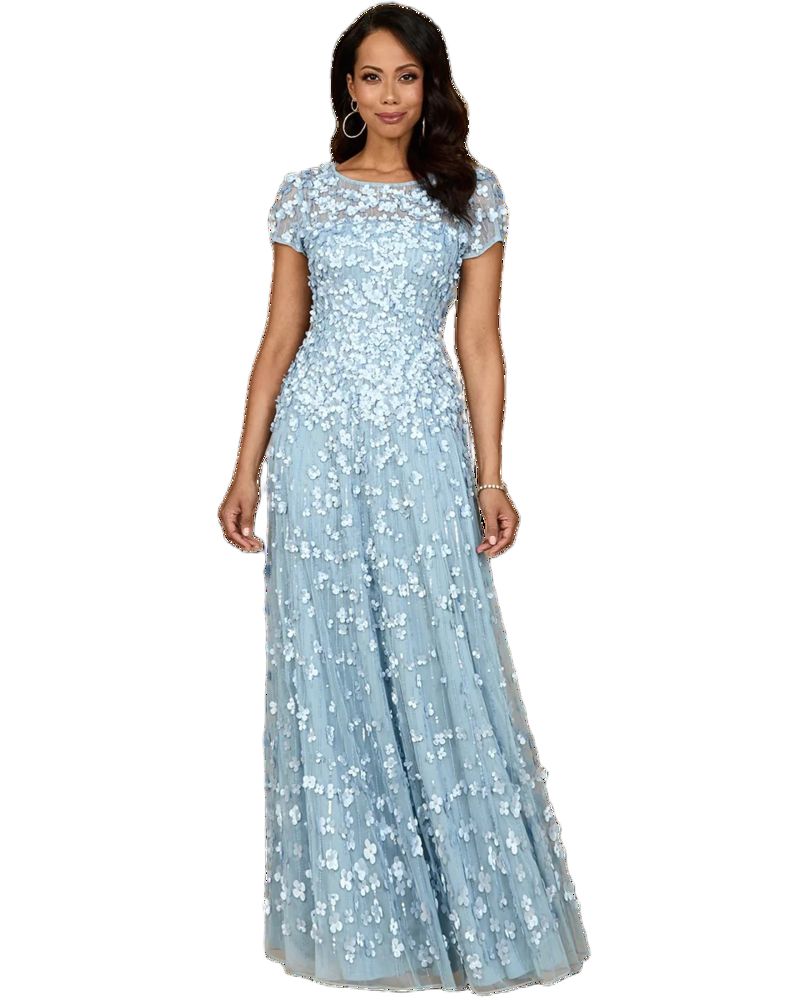 Women's 3D Floral Embellished Cap Sleeve Gown