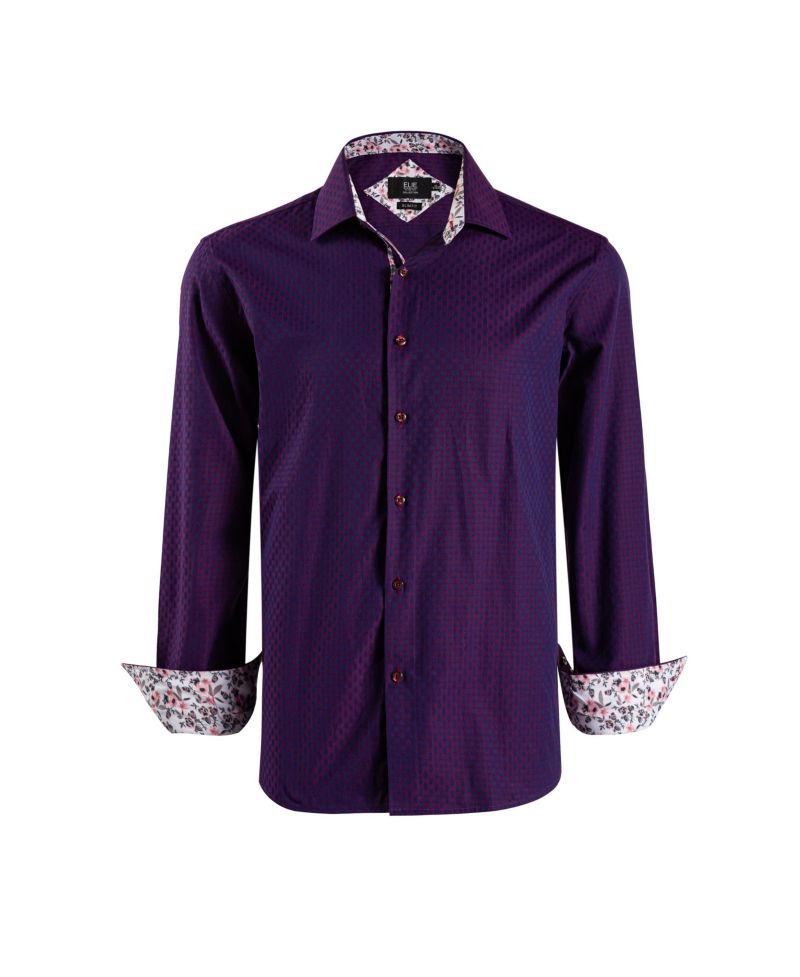 Big Boys Wine Slim Fit Jacquard Dot Shirt