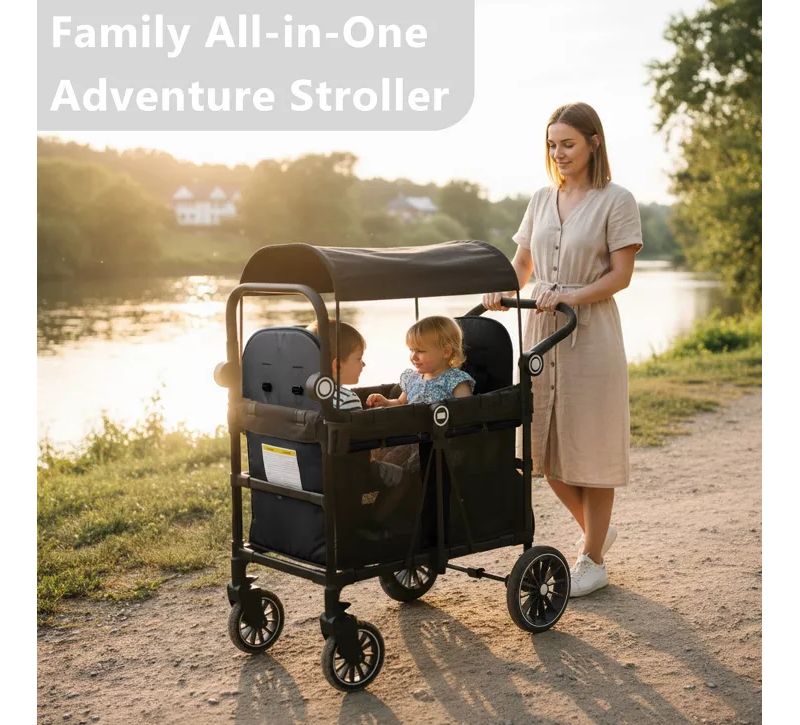Baby All-Terrain Wagon Stroller for Two with Canopy, Snack Tray and Shock-Absorbing Wheels