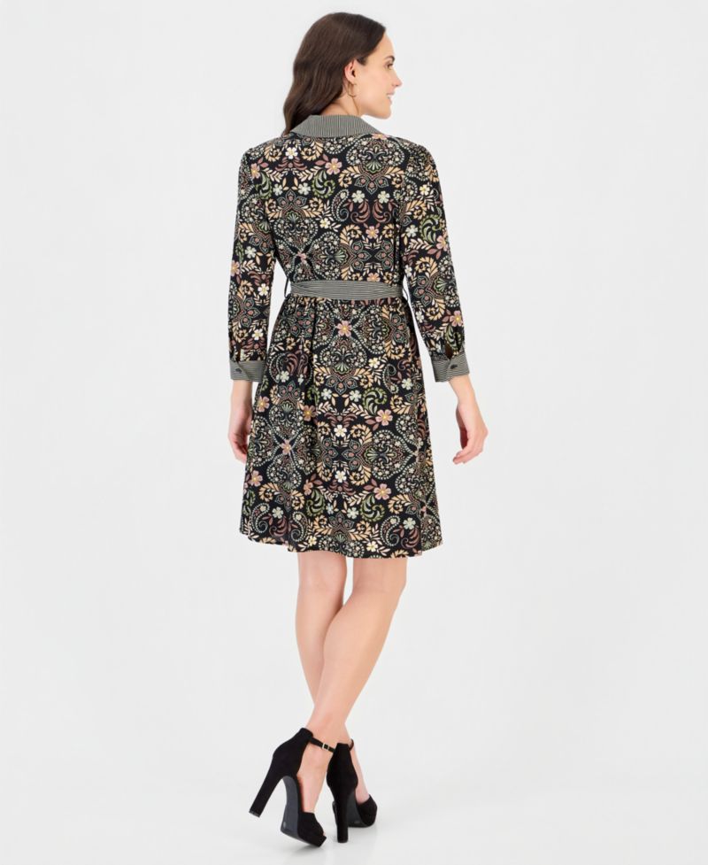 Petite Twin Print Belted Shirtdress