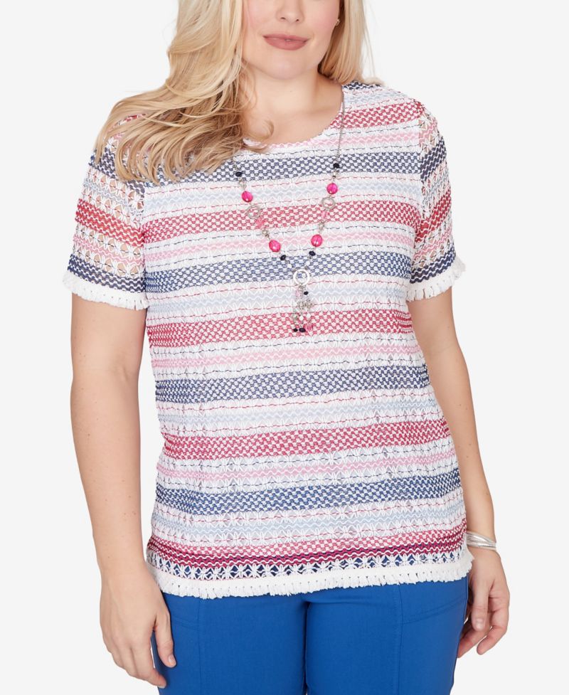 Women's The Royal Treatment Biadere Fringe Textured T-Shirt with Necklace