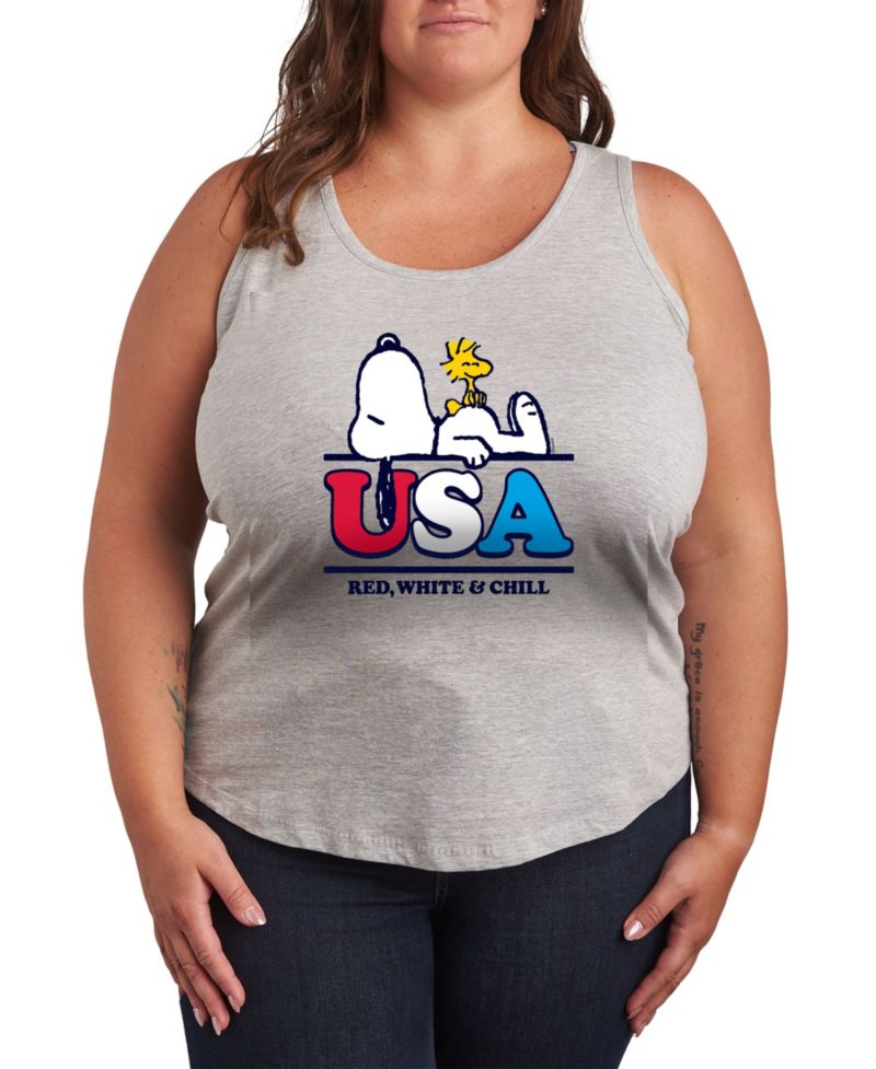 Plus Size Peanuts Snoopy USA Graphic Crew Neck Tank T-Shirt