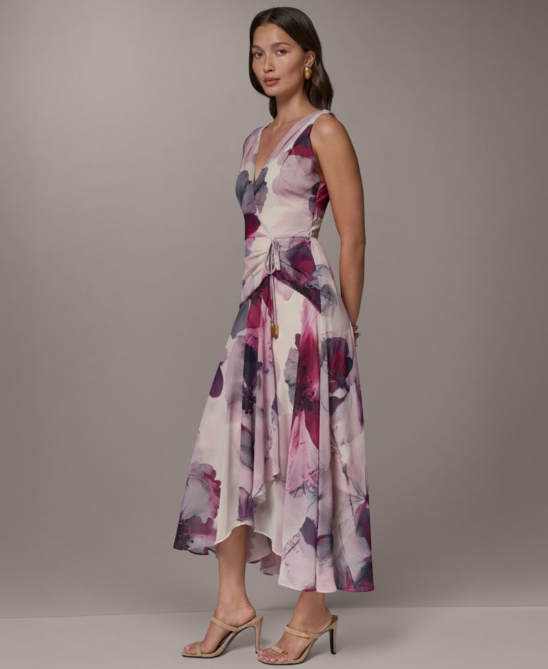 Women's Printed Chiffon Faux Wrap Midi Dress