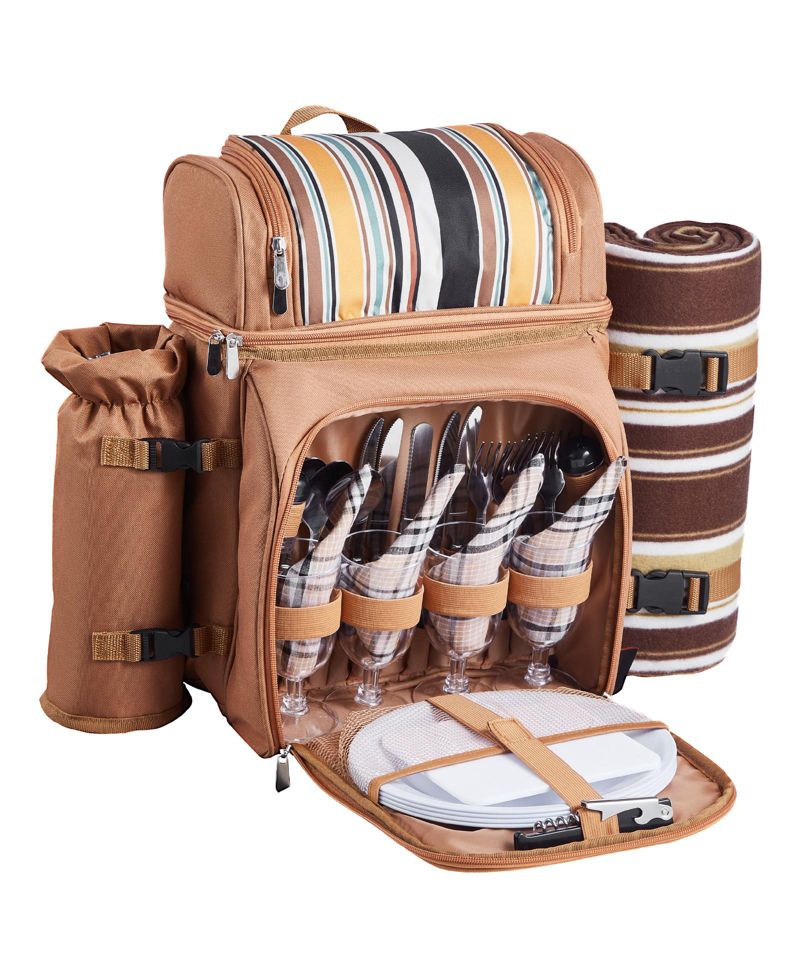 4-Person Picnic Backpack with Insulated Cooler, Blanket and Cutlery Set