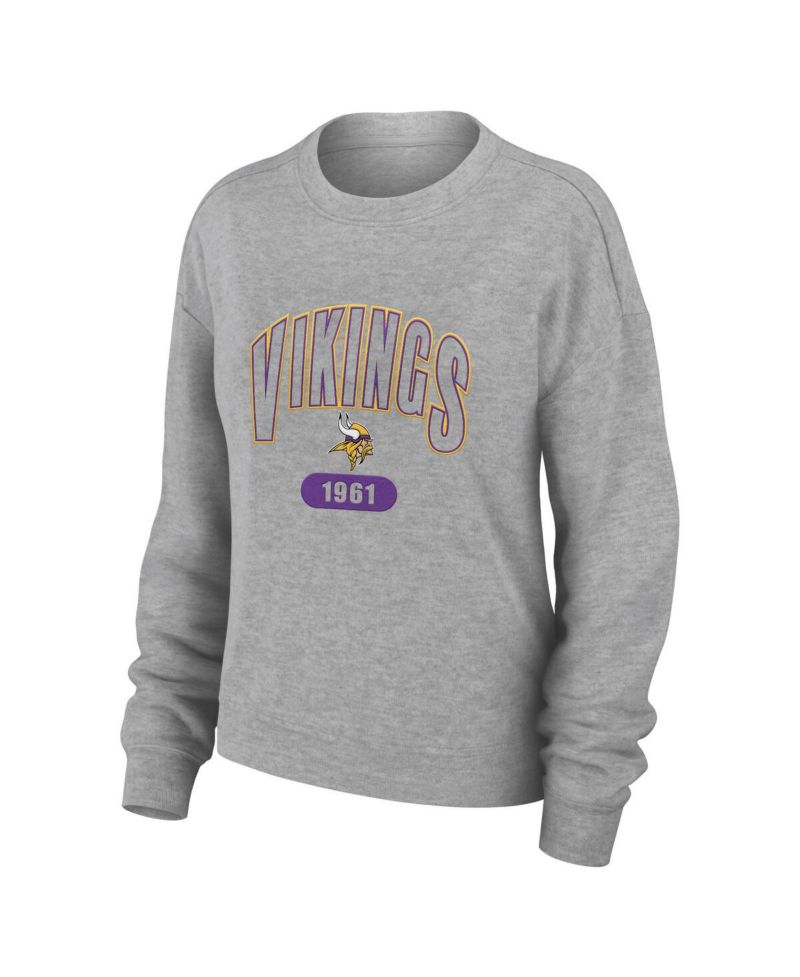 Women's Heather Gray Minnesota Vikings Knit Long Sleeve Tri-Blend T-shirt and Pants Sleep Set