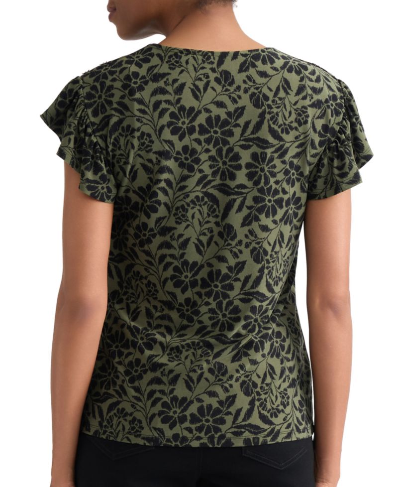Women's Floral Flutter-Sleeve Top
