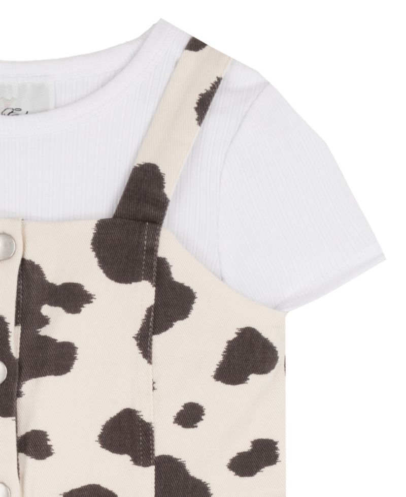 Girls' 2T-6X Cow Print Twill Jumper and T-Shirt, 2-Piece Set