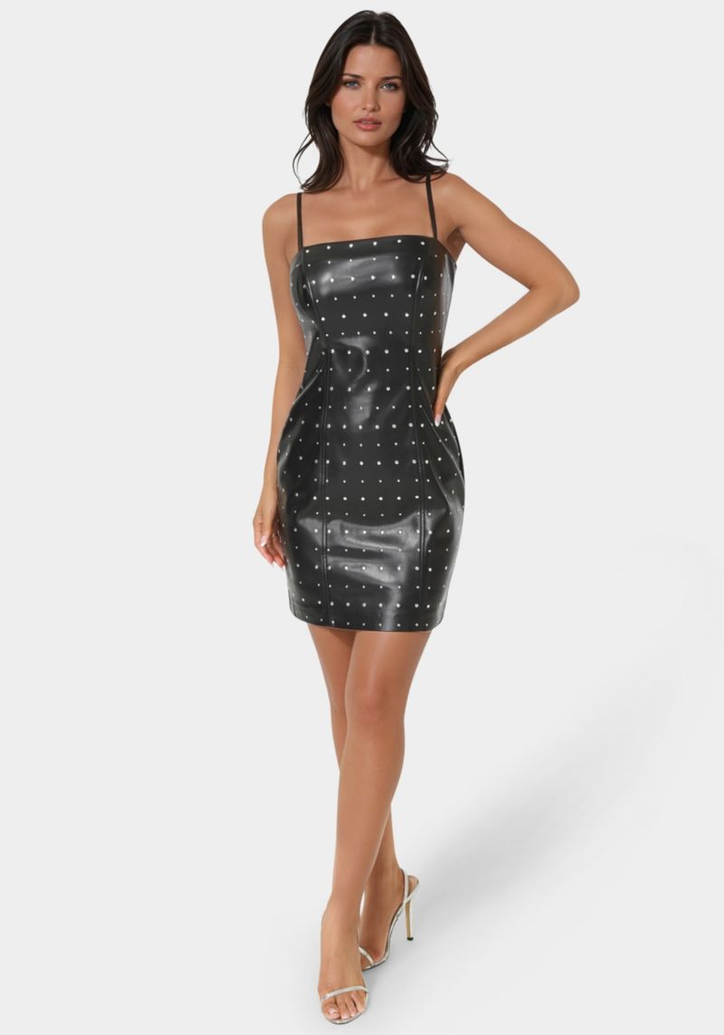 Women's Faux Leather Stud Mini Dress