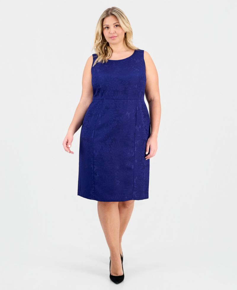 Plus Size Floral-Jacquard Topper & Sheath 2 Piece Dress Suit