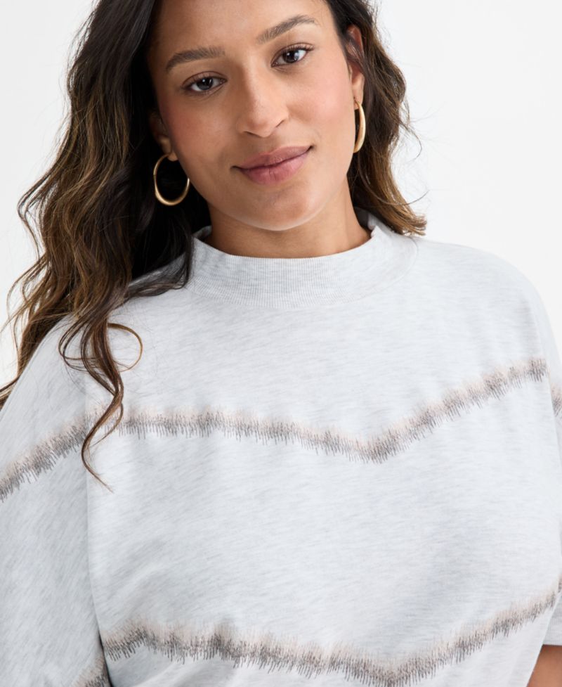 Plus Size Elbow-Sleeve Mock-Neck Top
