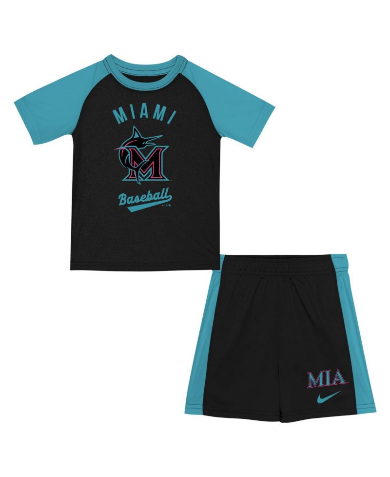 Little Boys and Girls 2-Piece Black/Teal Miami Marlins 2025 City Connect Shirt and Shorts Set