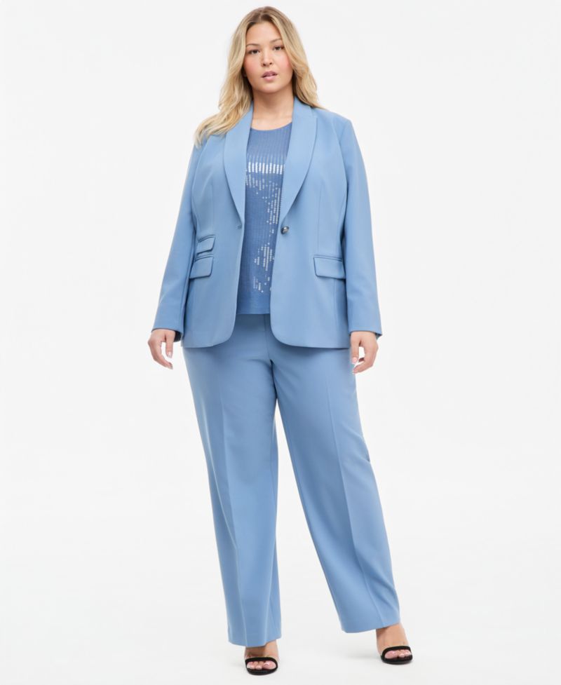 Plus Size Notched-Collar Single-Button Lined Blazer
