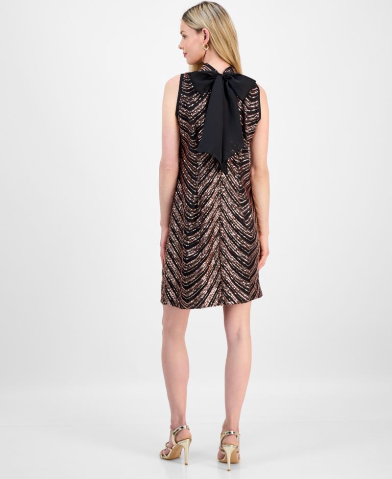 Petite Sequin Bow-Back Sleeveless Shift Dress