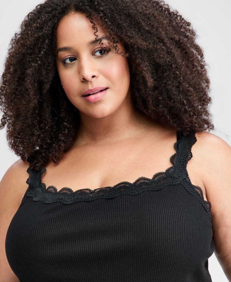 Plus Size Lace-Trim Ribbed Tank