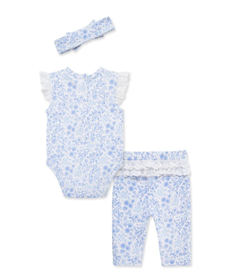 Baby Girls' Floral Eyelet Bodysuit, Pants and Headband, 3-Piece Set