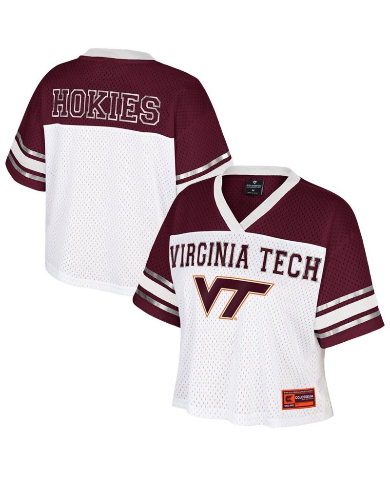 Women's White Virginia Tech Hokies Treasure Cropped Football Jersey